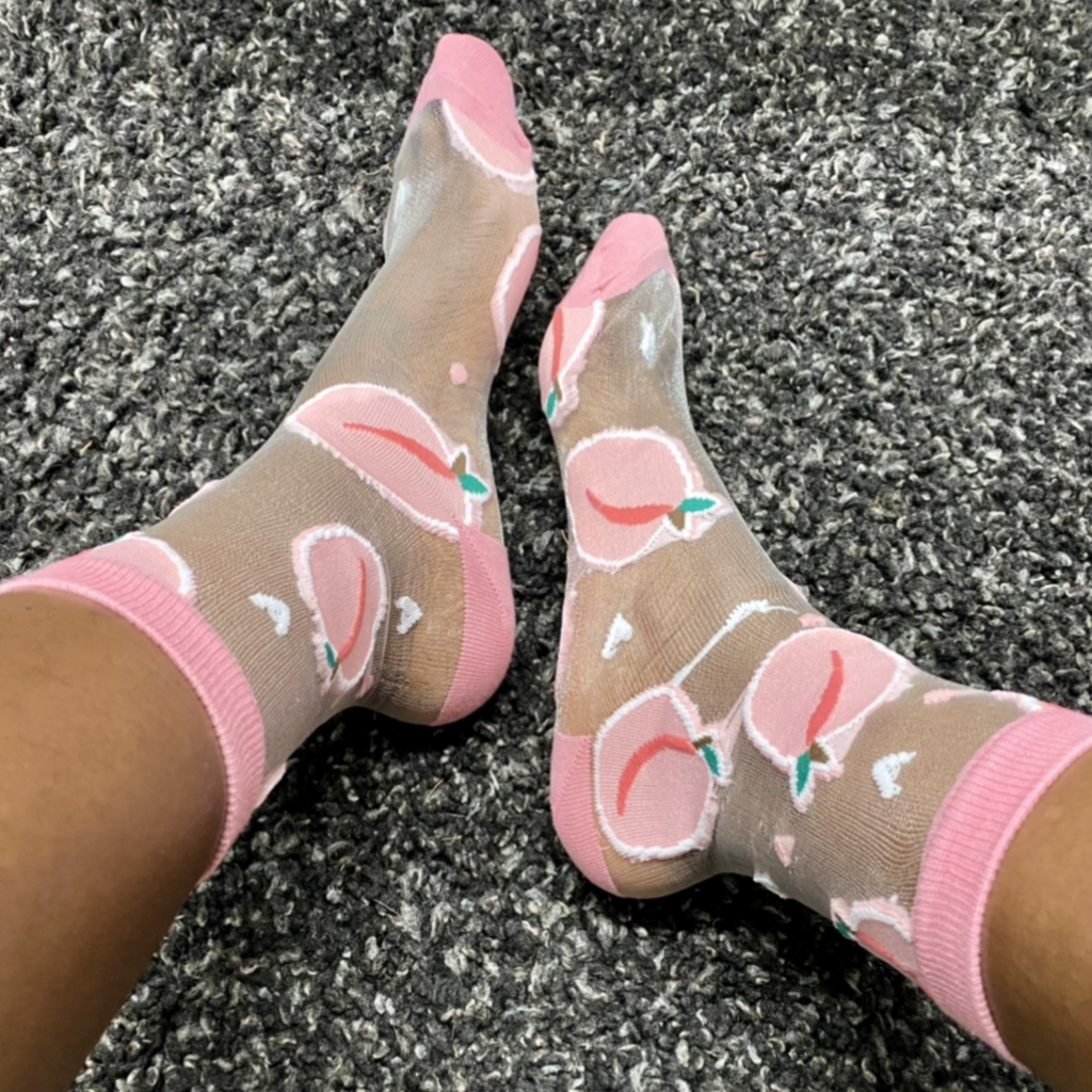 Peachy Pink Mesh Sheer Socks. Homemade Socks. Ankle Socks. Black