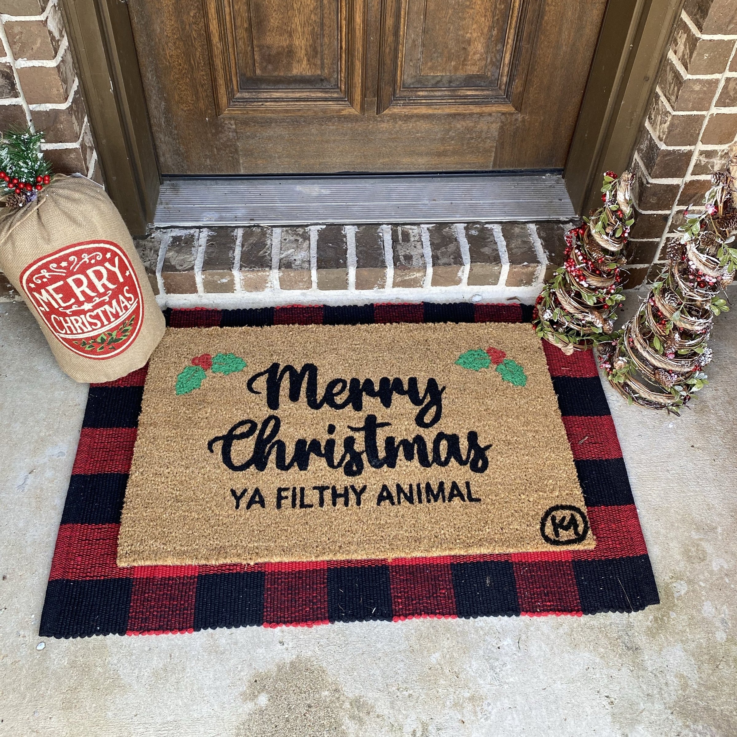 Meowy Christmas Cat Coir Mat Easy to Clean Rug for Entryway Indoor